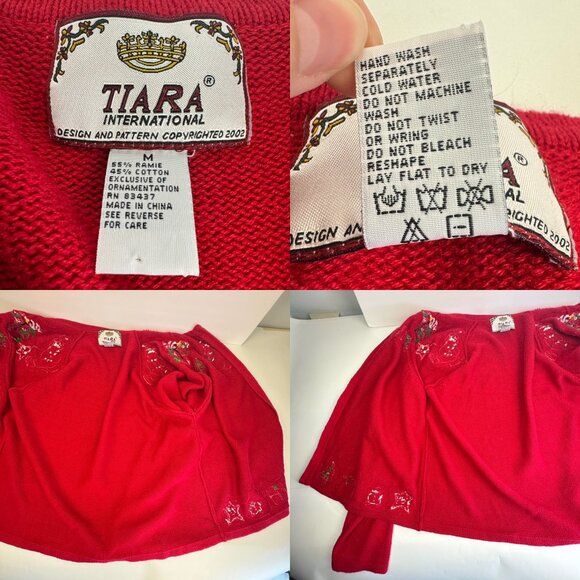 Vtg Red Long Sleeve Ugly Christmas Holiday Sweater Beads Sequins Med Santa Zippe - Picture 5 of 10